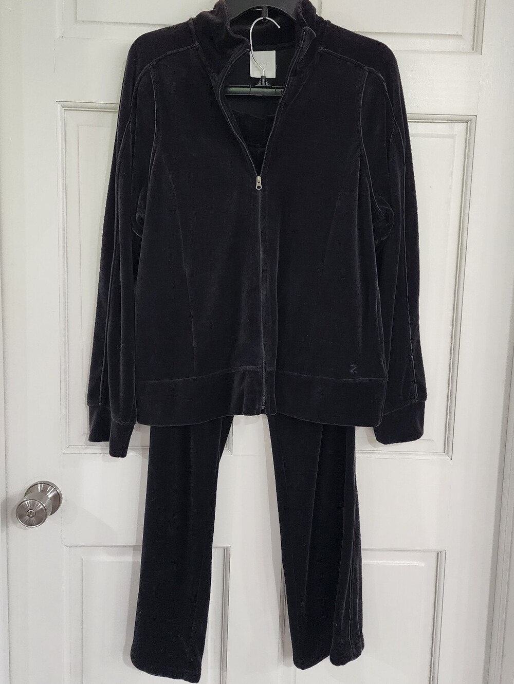 Black Velour Vintage Zip-Up Jacket and Pants Set Track Suite Large NWOT